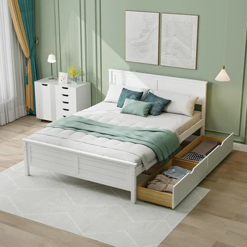 Miniatura 10 de Giantex Cama individual de madera con 2 cajones de almacenamiento, plataforma de madera maciza con cabecero, base de colchón de soporte de listones
