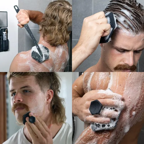 Miniatura 10 de TOOLETRIES The Scrub King - Juego de ducha de silicona para hombres y mujeres, juego de baño exfoliante higiénico de silicona con limpiador