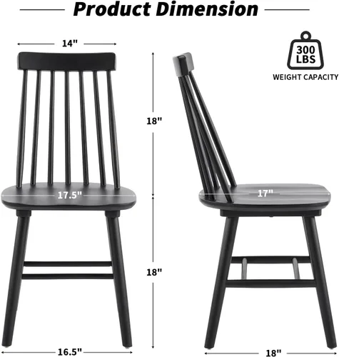 Miniatura 2 de Juego de 2 sillas de comedor negras, juego de 2 sillas de comedor de madera, sillas de comedor de madera, husillo lateral de granja, sillas Windsor