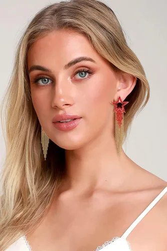 Miniatura 3 de Pendientes de borla para mujer, diseño de estrella, de cristal, estilo bohemio, cascada, con flecos, aretes colgantes