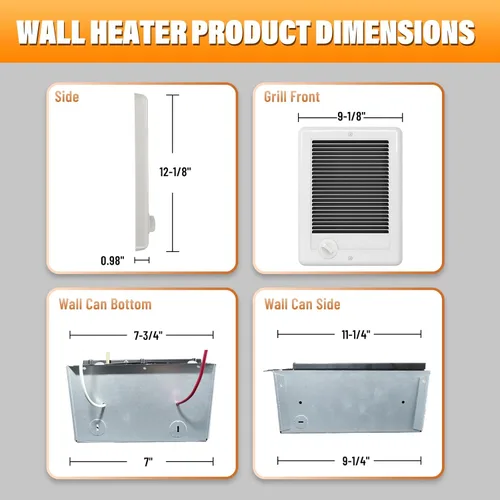 Miniatura 7 de CSC151TW Calentador de pared eléctrico (120 voltios, 1500 vatios, blanco) Calentador de pared Unidad completa con termostato