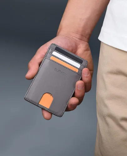 Miniatura 130 de Buffway Billetera delgada para hombre, minimalista con bolsillo frontal delgado, tarjetero de cuero con bloqueo RFID para viajes de trabajo