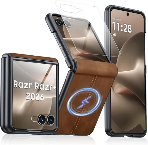 Miniatura 13 de para Samsung Galaxy Z Flip 7 Funda con protección de bisagras y protector de pantalla incorporado, funda de cuero mate de policarbonato ultradelgada