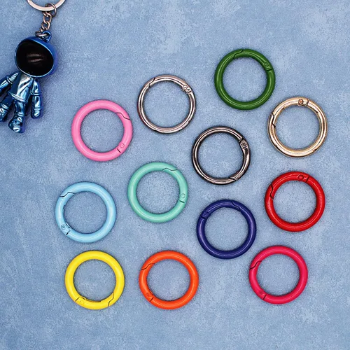 Miniatura 3 de Anillo redondo de metal con resorte o mosquetón, hebilla de gatillo con clip a presión, anillo de accesorios de bricolaje para llaveros, bolsos
