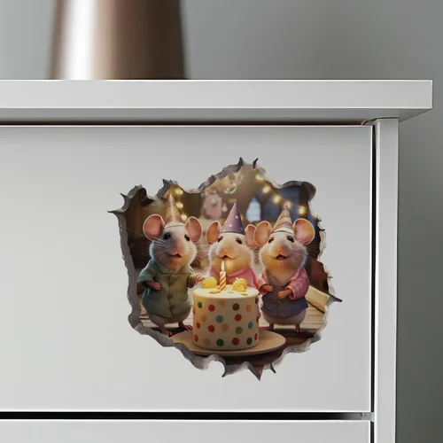 Miniatura 6 de Adhesivo de pared 3D con agujero de ratón de cumpleaños con agujero de ratón