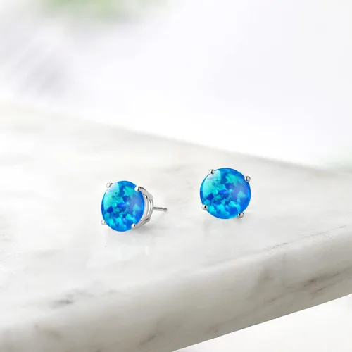 Miniatura 96 de Gem Stone King Aretes de plata de ley 925 con piedra natal redonda de 0.276 in para mujer
