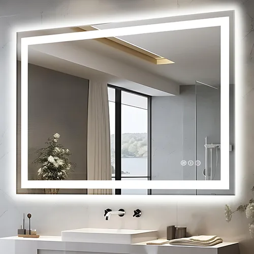 Miniatura 51 de EchosLife Espejos de baño LED de 20 x 28 pulgadas para pared, marco de aluminio negro (frontal y retroiluminado), espejo de tocador antivaho