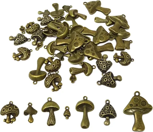 Honbay 42 dijes de aleación de hongos, bonitos hallazgos de joyería para aretes, collares, pulseras, llaveros y manualidades (7 estilos), aleación