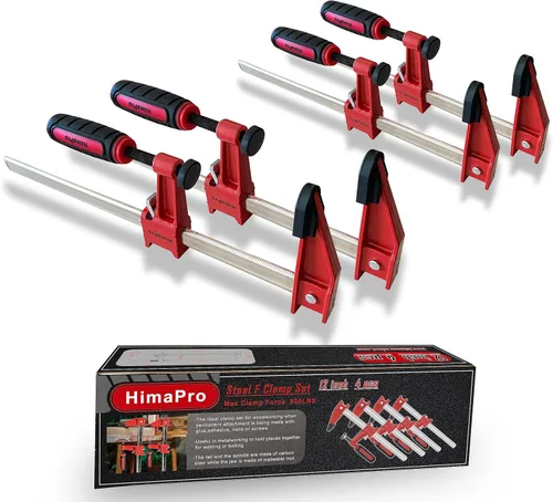HimaPro Juego de abrazaderas de barra de 12 pulgadas, paquete de 4, límite de carga de 600 libras, abrazaderas F de acero de liberación rápida de