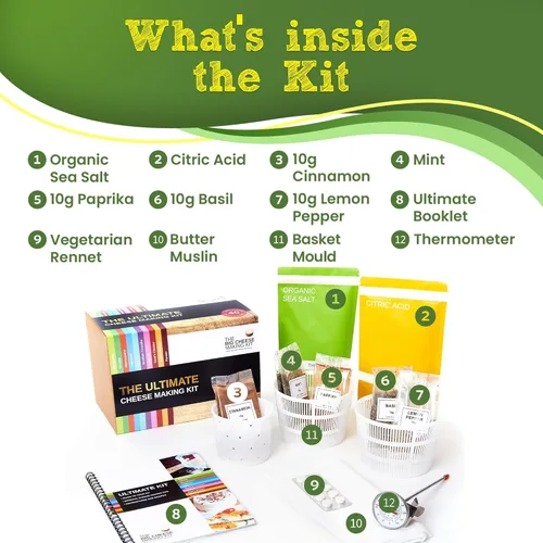 Miniatura 3 de El mejor kit de fabricación de quesos – Kit de bricolaje para 10 quesos: Mozzarella, Mascarpone, Feta, Ricotta – Incluye cuajo y folleto