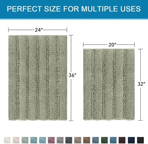 Miniatura 251 de H.VERSAILTEX Alfombras de baño para cuarto de baño, antideslizantes, tapetes de baño extragruesos, de felpilla, a rayas, alfombra de 20" x 32