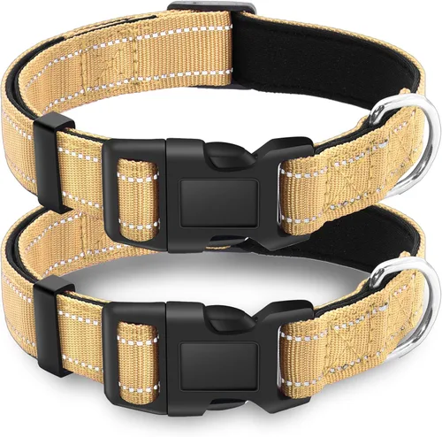 Miniatura 7 de Paquete de 2 collares reflectantes para perro con hebilla de bloqueo de seguridad, ajustable, suave, transpirable, cómodo, de nailon para perros