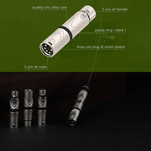 Miniatura 3 de Adaptador XLR, conector macho de 5 pines a 5 pines para extensión de micrófono de audio DMX, mezclador, micrófono, paquete de 2 5PIN XLR macho a