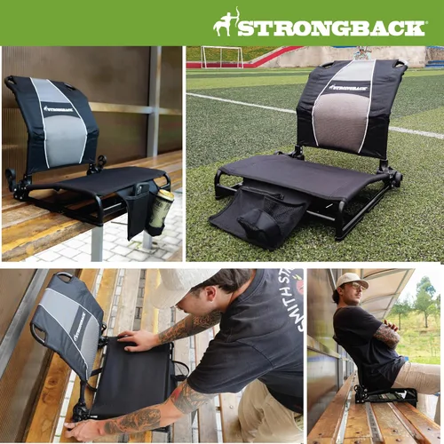 Miniatura 5 de STRONGBACK Lumbar Support Stadium Seat for Bleachers – Ergonomic Chair with Back Support for Adults & All-Day Comfort Negro/Gris