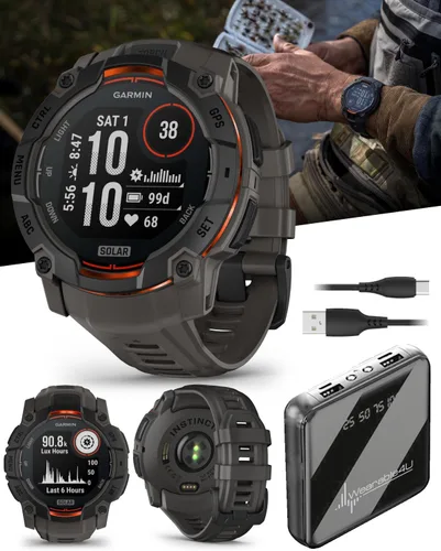 Miniatura 7 de Garmin Instinct 3 45mm, pantalla AMOLED, reloj inteligente GPS resistente para exteriores, bisel reforzado con metal, linterna incorporada, hasta 18