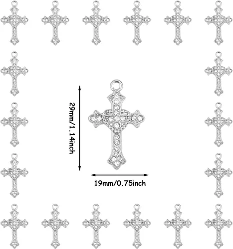 Miniatura 2 de 30 dijes de cruz de diamantes de imitación para hacer joyas, bricolaje, collares, pulseras Plateado