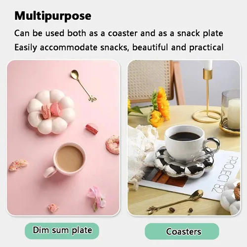 Miniatura 4 de Taza de café de cerámica, taza de capuchino de 7 onzas, tazas de café de cerámica con platillos, aptas para microondas y lavavajillas, juego de taza
