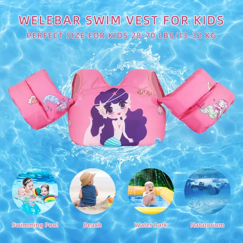 Miniatura 2 de Chaleco de natación para niños pequeños, apto para niños de 28 a 70 libras, flotadores para niños y niñas, ayuda a la natación, entrenamiento, traje