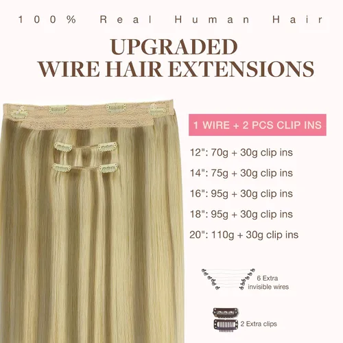 Miniatura 2 de GOO GOO Extensiones de cabello humano con alambre, 1 negro azabache natural de 12 pulgadas 70 g, extensiones de cabello invisibles con alambre
