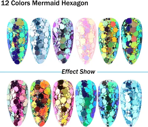 Miniatura 4 de Lentejas de purpurina camaleón para uñas, lentejuelas de arte de uñas holográficas 3D con gradiente láser, polvo de purpurina brillante en gel UV