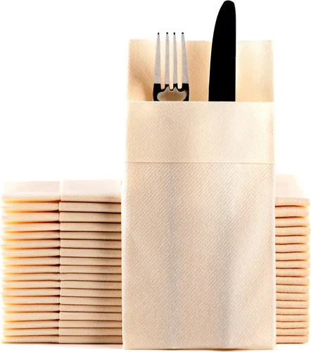Miniatura 21 de Servilletas de papel desechables azul bebé con bolsillo incorporado para cubiertos, servilletas de tacto de lino absorbentes para cocina, baño