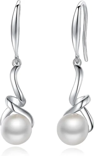 FANCIME Collar de perlas de plata de ley 925 con perlas torcidas de calidad genuina 0.354-0.394 in0.315-0.335 in perlas cultivadas de agua dulce,
