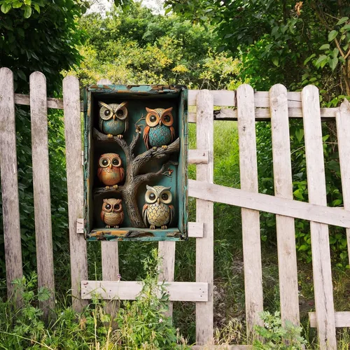 Miniatura 2 de Letrero de lata de búhos con diseño de efecto visual 3D, póster de metal para decoración de pared para el hogar, patio, cocina, restaurante