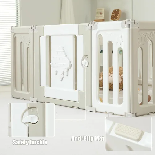 Miniatura 4 de Bestgame - Corralito para bebés - 14 paneles extragrandes plegables para niños pequeños, valla portátil en forma de OVNI, puerta, patio - Azul
