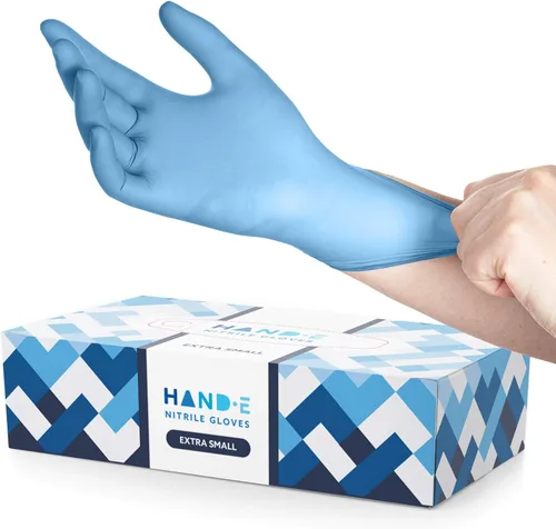 Miniatura 15 de Guantes desechables de nitrilo azul Hand-E Touch - Guantes de examen médico sin látex, sin polvo, seguros para alimentos, para cocinar