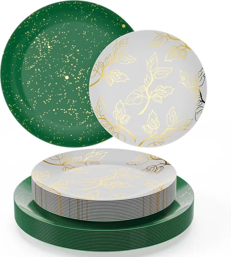 Miniatura 8 de Trendables Platos de Navidad desechables 100 piezas de vajilla navideña, juego de platos de plástico de Navidad incluye: 20 platos llanos de 10
