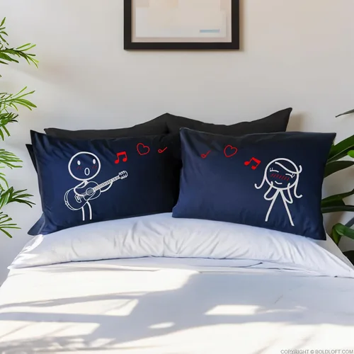 Miniatura 3 de BoldLoft Love Me Tender - Fundas de almohada para parejas (azul oscuro) - Regalos para parejas para esposa, novia, amantes de la música de guitarra