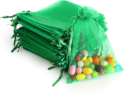 Miniatura 13 de Lautechco 100 bolsas de organza – 4 x 6 pulgadas, bolsas de regalo de malla beige con cordón para Navidad
