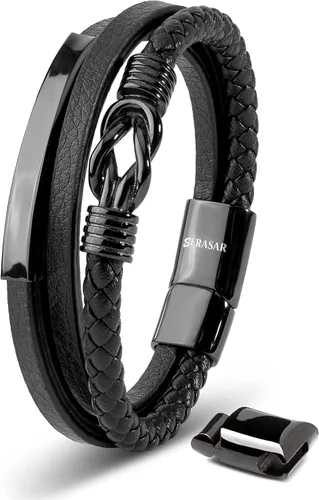 SERASAR Pulsera de alta calidad orgullosa para hombres en cuero negro auténtico, cierre magnético de acero inoxidable en negro, plata y oro, caja de