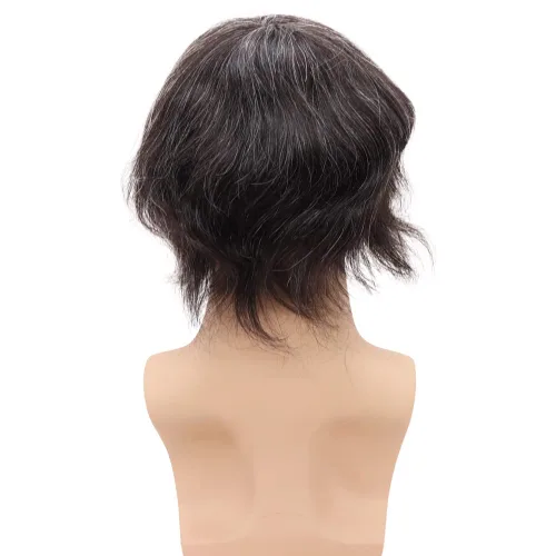 Miniatura 6 de Pelucas para hombre, tupé para hombre, unidad de tejido de cabello humano virgen europeo para hombre, tupé, mono encaje superior, piel sintética, 1B