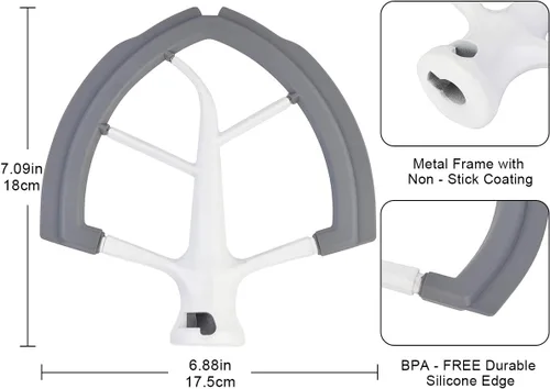 Miniatura 4 de Roabertic Batidor de borde flexible para batidora KitchenAid con soporte elevador de tazón, pala batidora plana de 6 cuartos de galón con bordes
