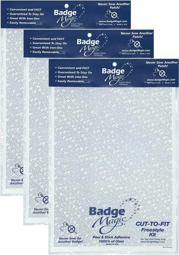 Miniatura 10 de Badge Magic Adhesivo de parche, sin coser, sin planchar, cinta de tela de doble cara para parches e insignias (4 hojas), solución de bricolaje