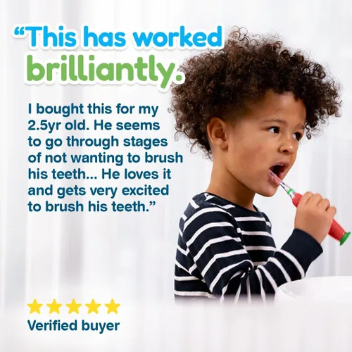 Miniatura 8 de brush-baby - KidzSonic Dinosaur Cepillo de dientes eléctrico para niños a partir de 3 años con luces LED de discoteca, vibraciones sónicas suaves