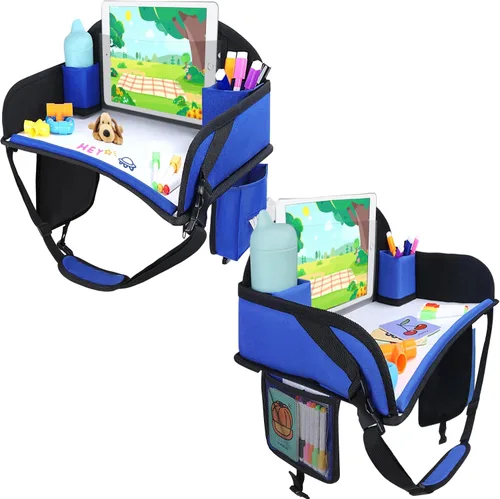 Miniatura 15 de 2 piezas Bandeja de viaje para niños, bandeja para asiento de coche para niños Viaje, Esenciales de viaje en carretera para niños con kit de dibujo