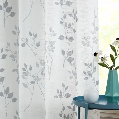 Miniatura 26 de Beauoop 2 paneles de cortinas semitraslúcidas de lino floral de 54 pulgadas de largo, para sala de estar o dormitorio, cortinas rústicas con textura