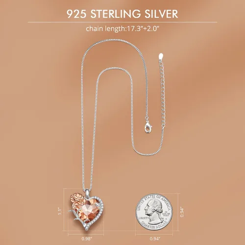 Miniatura 3 de VOROCO Collar de piedra natal de cristal en forma de corazón con flores de cumpleaños, collar de plata de ley 925 con colgante de amor para mujer