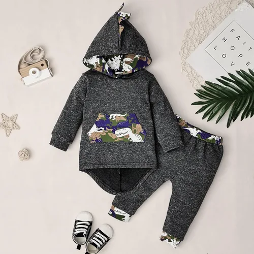 Miniatura 2 de FOCUTEBB Conjunto de ropa para bebé niño a cuadros para otoño e invierno, de manga larga, sudadera con capucha y pantalones