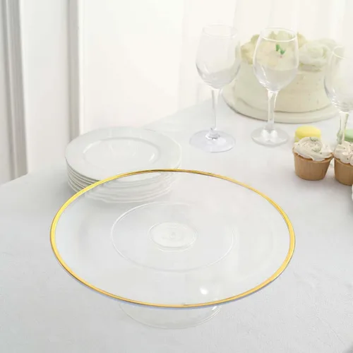 Miniatura 6 de Efavormart - Paquete de 2 elevadores de plástico transparente de 12 pulgadas con borde dorado para cupcakes y postres, soporte desechable para tartas
