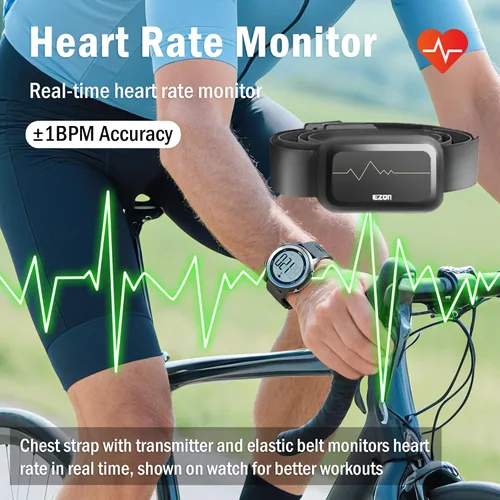 Miniatura 2 de EZON Monitor de frecuencia cardíaca y correa de pecho, monitor de frecuencia cardíaca de ejercicio, reloj deportivo con HRM, impermeable