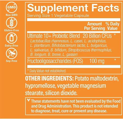 Miniatura 2 de The Vitamin Shoppe Ultimate 10+ Probióticos 20 mil millones de UFC – 10 cepas probióticas para la salud digestiva, el sistema inmunológico