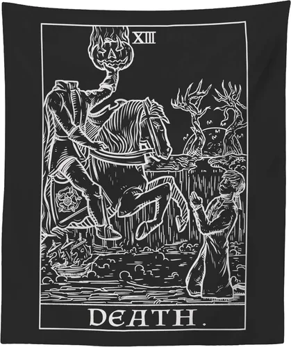 Miniatura 11 de Tapiz de cartas del tarot de la muerte, jinete sin cabeza, La leyenda del somnoliento hueco, gótico, Halloween, decoración para colgar en la pared