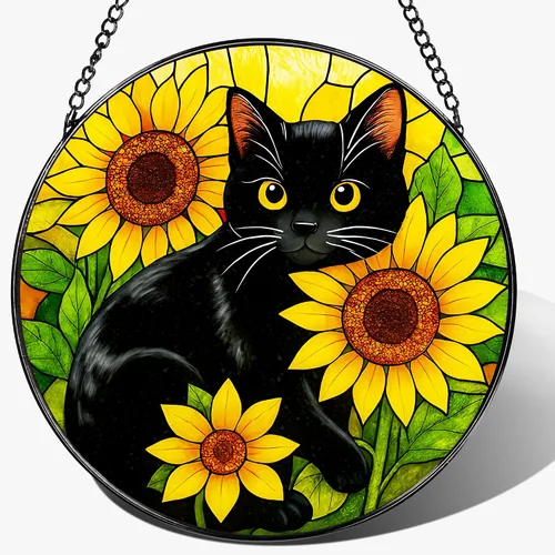 Miniatura 18 de Colgante de Vidriera, Gato Negro de 8 Pulgadas sobre Libro Atrapasol de Vidriera, Decoración Colgante para Ventana, Regalos para Amantes