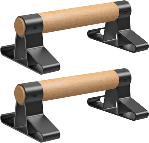 Miniatura 13 de SELEWARE Barras de empuje de madera, barras paraletas, barras antideslizantes para calistenia, fitness, entrenamientos de piso, madera maciza con A