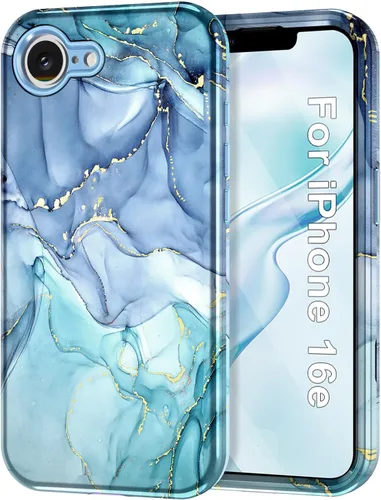 Miniatura 26 de Btscase Funda para iPhone 16e (2025), [probada en caídas de grado militar] Diseño de patrón de mármol delgado, resistente, a prueba de golpes