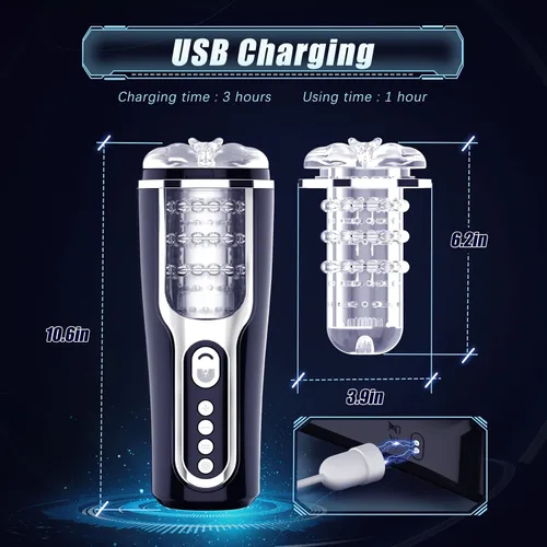 Miniatura 3 de Masturbador masculino automático con 5 modos de empuje y vibración para estimulación del pene, juguete eléctrico de bolsillo para adultos con vagina