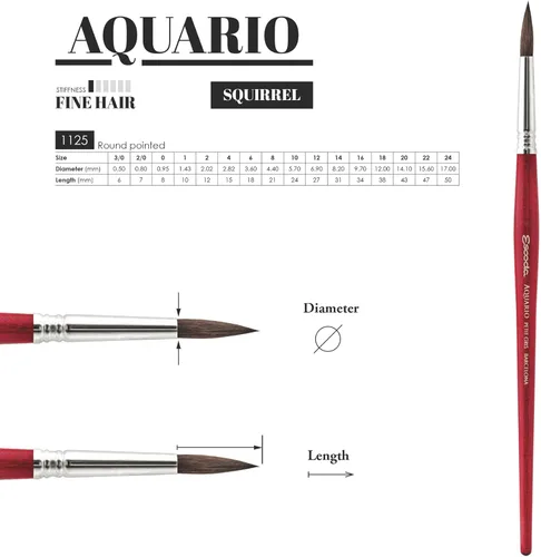 Miniatura 3 de Escoda Aquario Series 1125 - Brocha acrílica de mango corto para acuarela, pelo de ardilla natural Petit Gris, redondo, tamaño 10 redonda